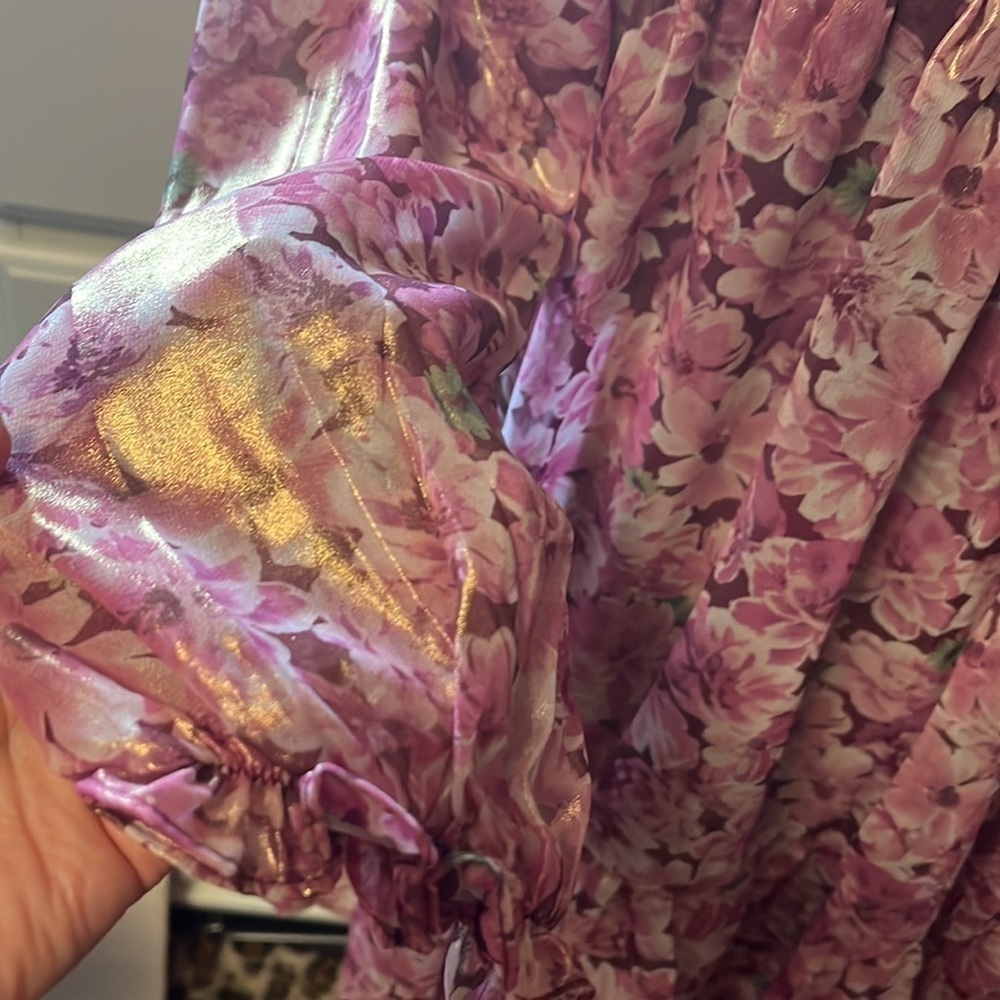 Crystal doll pink floral long sleeve dress with elasticized bust - Picture 4 of 13